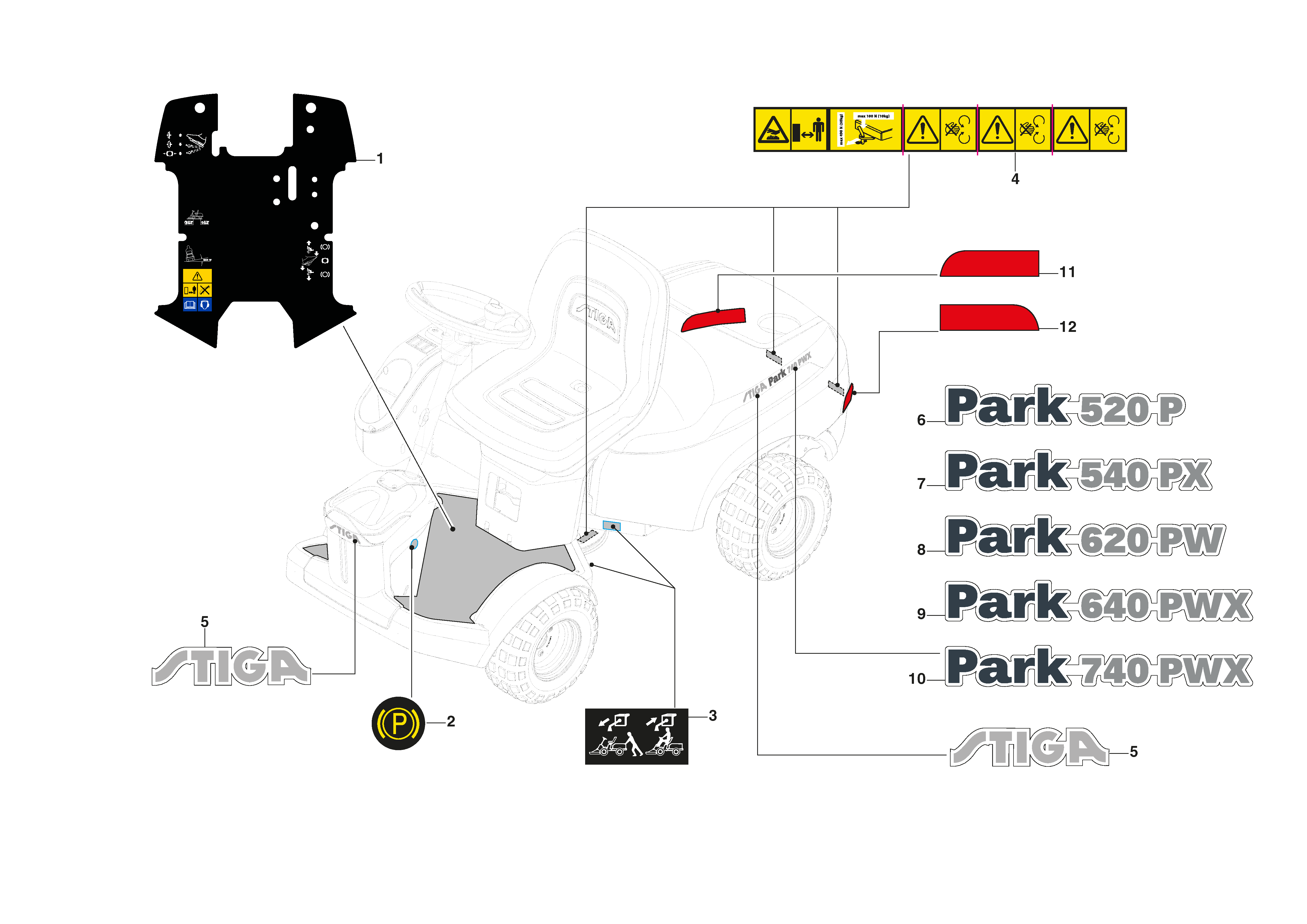 Наклейки для садовых райдеров Stiga Park 540 PX (2021) [2F6230545/ST1P], артикул: 2F6230545/ST1 цена в Москве, купить запчасти Стига в интернет-магазине «Премиум инструмент»